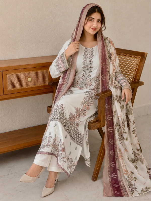 Ivory Embroidered Pakistani Suit [PC035]