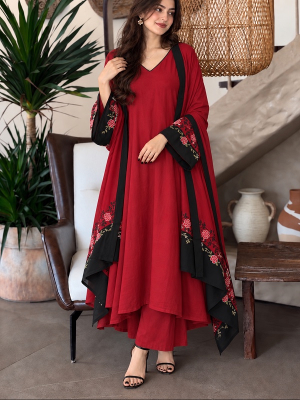 Red & Black Embroidered A line Suit [SC017]
