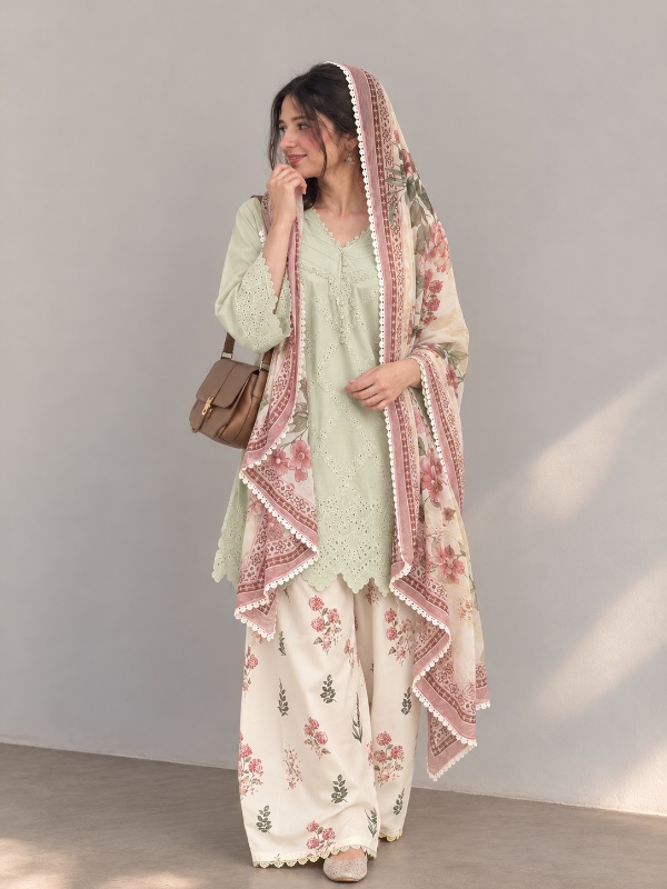 Schiffli Cutwork Suit – Pastel Green [PC060]
