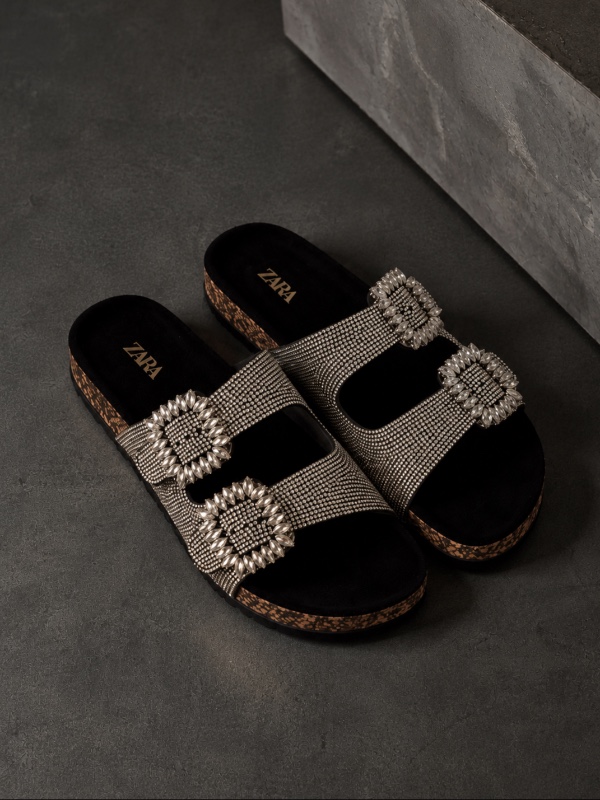 Rhinestone Cork Sandal–Black [FW007]