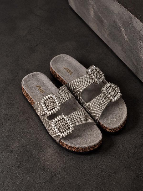 Rhinestone Cork Sandal–Silver [FW009]