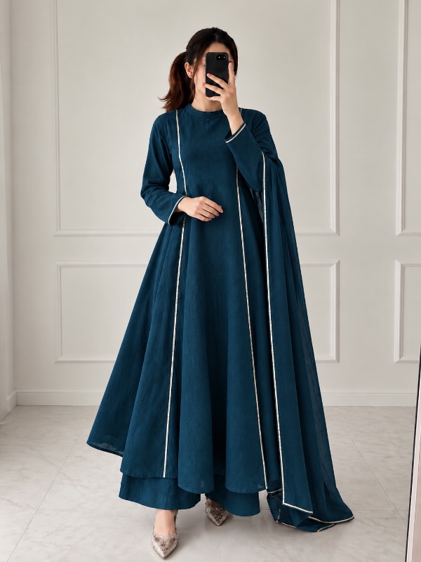 Teal Three Panel Anarkali [PF014]