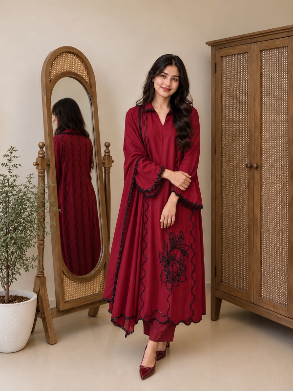 Ruby Red Cotton Satin Paksuit [PC071]