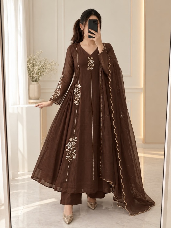 Chocolate Brown Embroidered Anarkali [PC017]